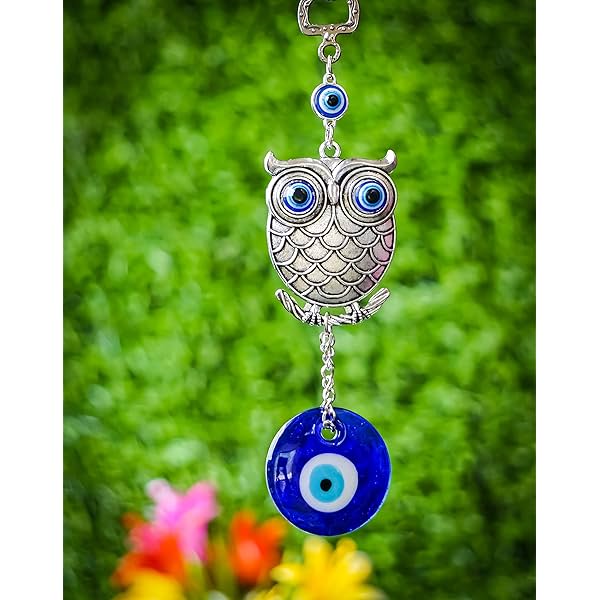 Image of DT DECTONE Metal Owl Evil Eye Wall Hanging Showpiece