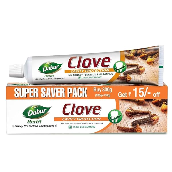 Image of Dabur Herb'l Clove 300g (200g + 100g) - Cavity Protection Toothpaste 