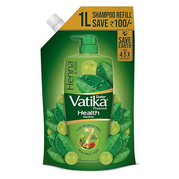 Image of Dabur Vatika Health Shampoo - 1L (Refill Pouch) | With 7 natural ingredients | 