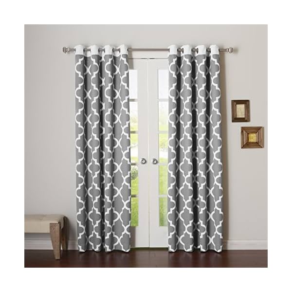Image of Dekor World Grey Ogee Printed Eyelet Curtain Set (2) 4x7ft Door Curtain