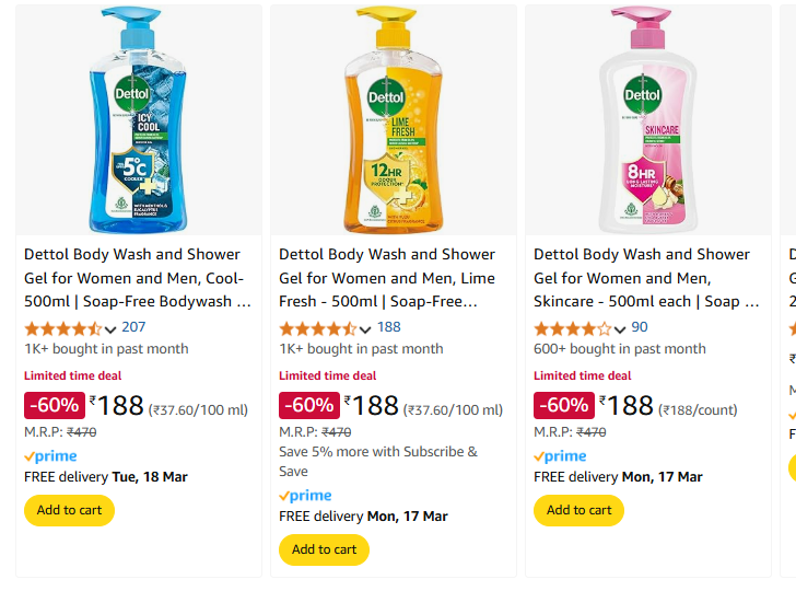 Image of Dettol Body Wash and Shower Gel Starts Price @ ₹188