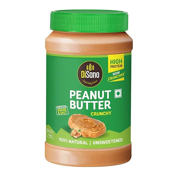 Image of DiSano Natural Peanut Butter Crunchy 1Kg, Unsweetened, High Protein Peanut Butter,