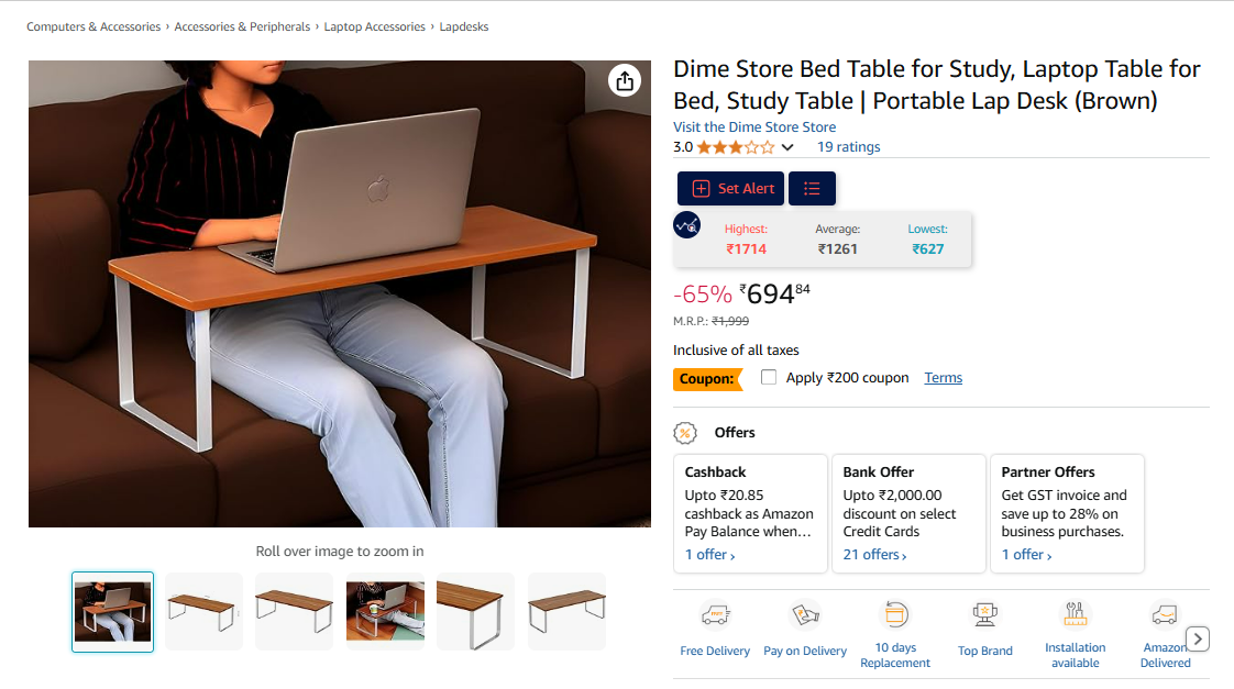 Image of Dime Store Bed Table for Study, Laptop Table for Bed, Study Table