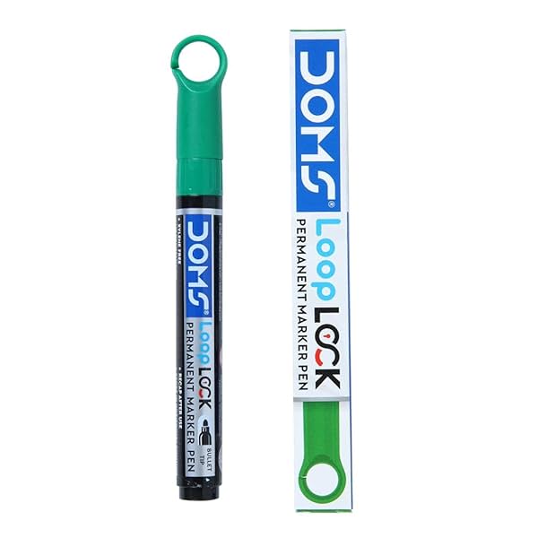 Image of Doms Refilo Non-Toxic Hi-Tech Refillable Loop Lock Permanent Ink Pens (Green x 20 Set)