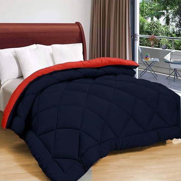 Image of Double Bed Reversible Solid Comforter Blanket (220 x 215 cm, GSM- 220, Dark Blue-Red)