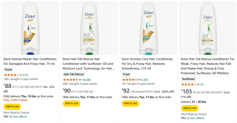 Image of Dove Dryness Care Hair Conditioner starting at ₹88