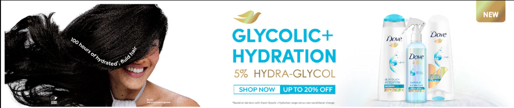 Image of Dove Offer: Up to 20% Off on Glycolic+ Hydration on Hair Products