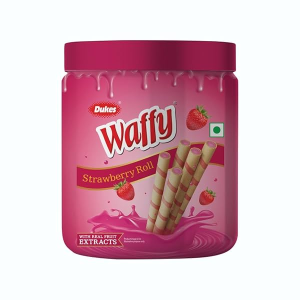 Image of Dukes Waffy Strawberry flavoured Wafer roll Jar (250g).