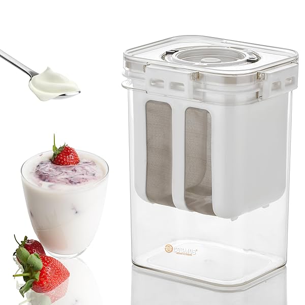 Image of E-COSMOS Greek Yogurt & Curd Maker - 1100ml Fine Mesh Strainer with Lid