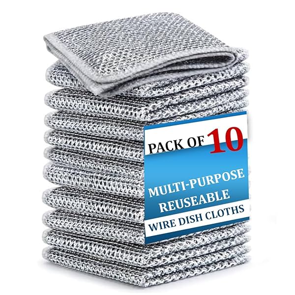 Image of ELEGANCE LIVING Non Scratch Steel Wire Dish Cloth, Wire Dishwashing Rags, 10 Pack