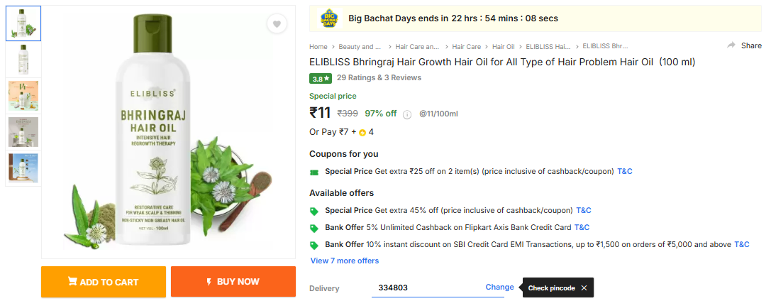 Image of ELIBLISS Bhringraj Hair Growth Hair Oil for All Type of Hair Problem Hair Oil  (100 ml)