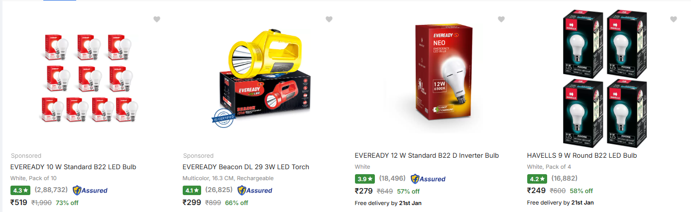 Image of EVEREADY Electric Torches & LED Bulb at Minimum 50% Discount 