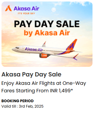 Image of EaseMyTrip Offer: Akasa Air Pay Day Sale Domestic Flight starting on ₹1499