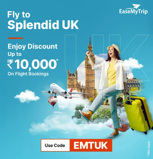 Image of EaseMyTrip UK Flight Coupon: Up to ₹10000 Discount on Booking Flights For UK