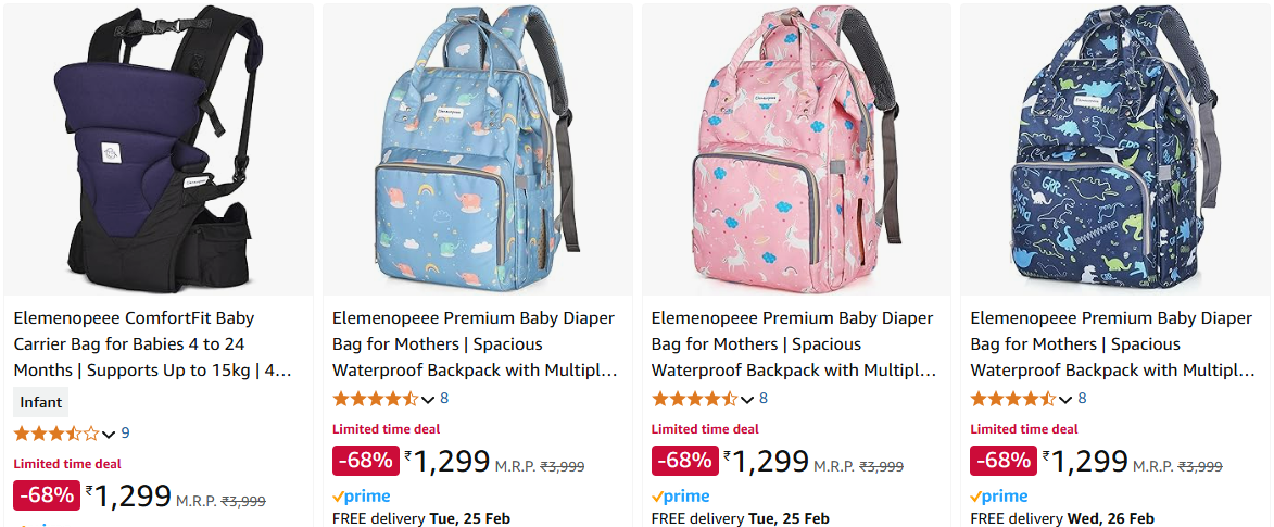 Image of Elemenopeee Premium Baby Diaper Bag Starting at ₹1299