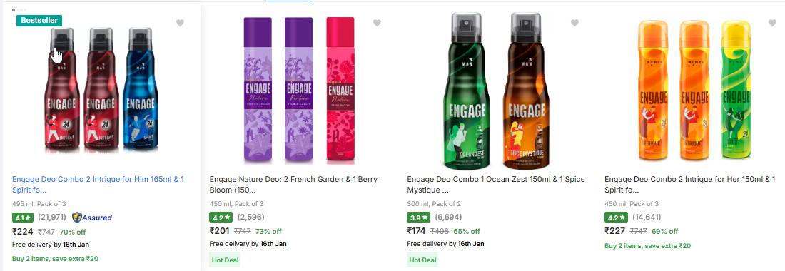 Image of Engage Deo Combo 2 Intrigue for Him 165ml & 1 Spirit for Him 165 ml Deodorant Spray - For Men Starting Price @ ₹174