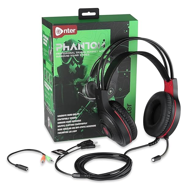 Image of Enter Phantom Wired Gaming Headphone with 40mm Driver, Adjustable Headband