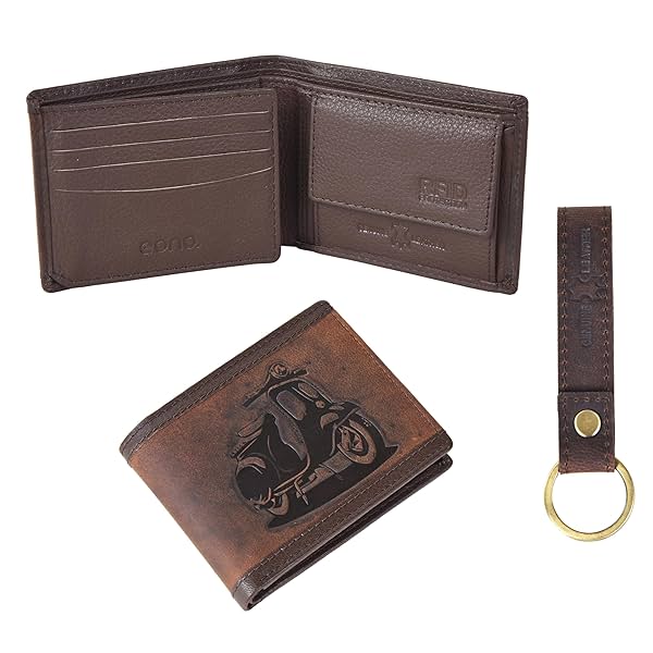 Image of Eono Genuine Leather Men's Wallet + Keyring Combo 