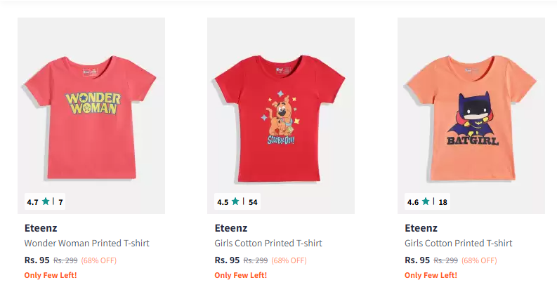 Image of Eteenz Girl t-shirts starting at just ₹95