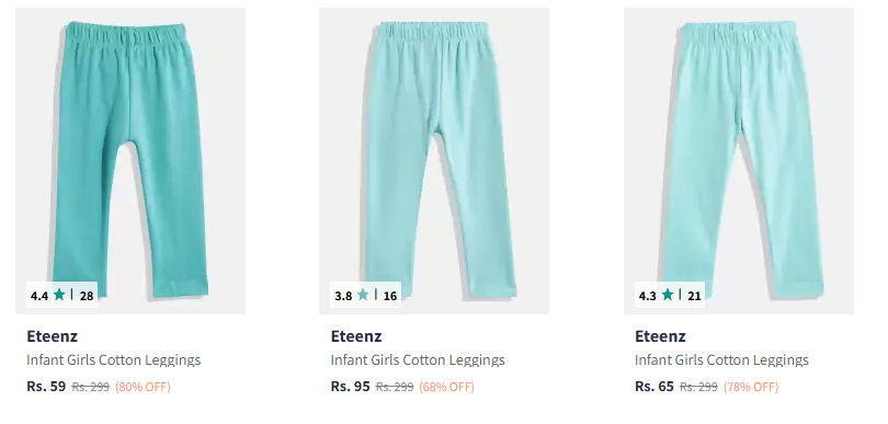 Image of Eteenz Kids Girls Leggings Starting at just ₹59