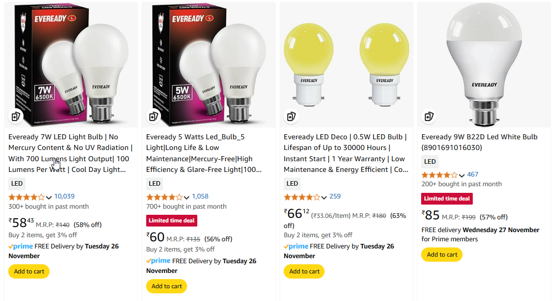 Image of Eveready LED Bulb Up to 63% Discount