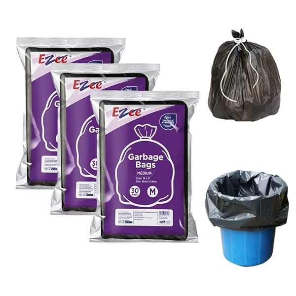 Image of Ezee Flat Medium Garbage Bags Black - 30 bags