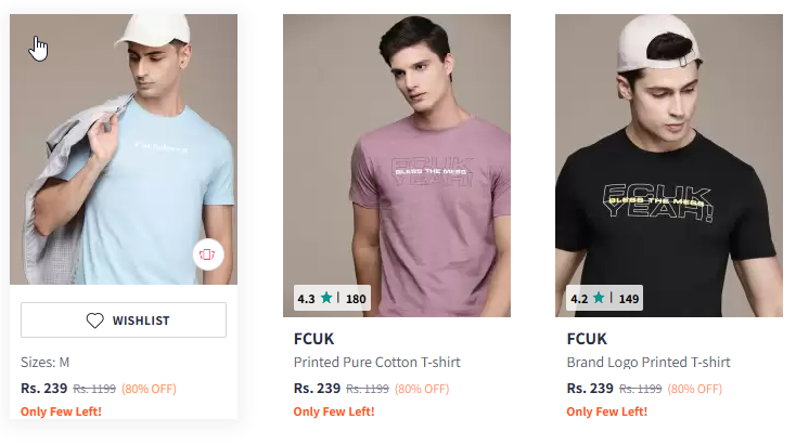 Image of FCUK Pure Cotton T-shirt Starting Price @₹199 