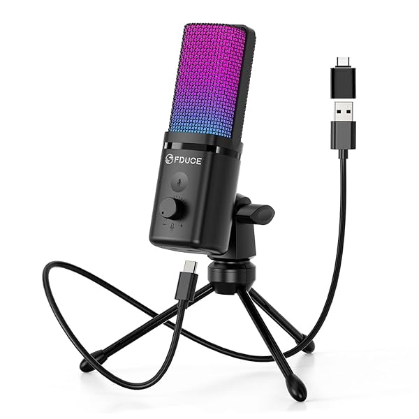 Image of FDUCE M160 Gaming USB Microphone,RGB Condenser Microphone with Tripod,Volume Adjustment and Mute Button Function