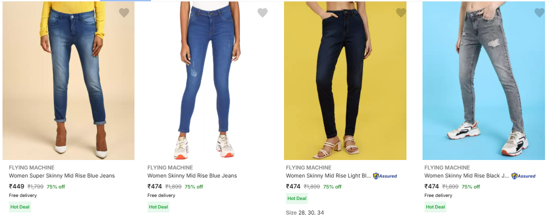 Image of FLYING MACHINE Women Jeans flat 75% Discount