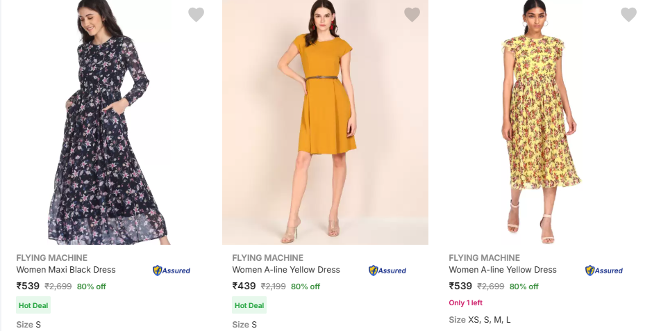 Image of FLYING MACHINE Women's Dresses & Gown Flat 80% Discount 