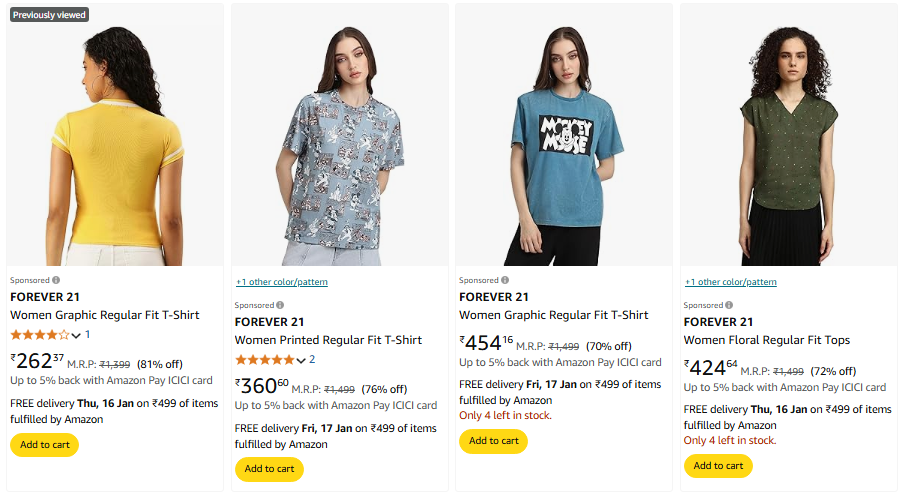 Image of FOREVER 21 Women T-shirts minimum 81% Discount