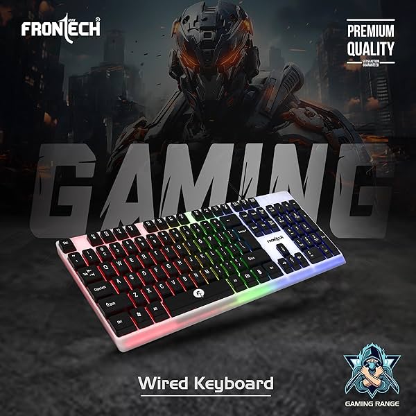 Image of FRONTECH Wired Gaming Keyboard with 104 Keys | Rainbow Backlight Effect