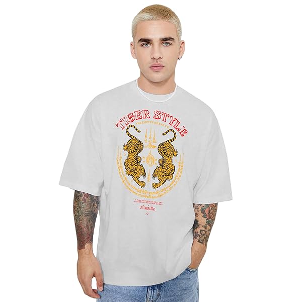 Image of FTX Men Round Neck Animal Printed Half Sleeves White Tshirt