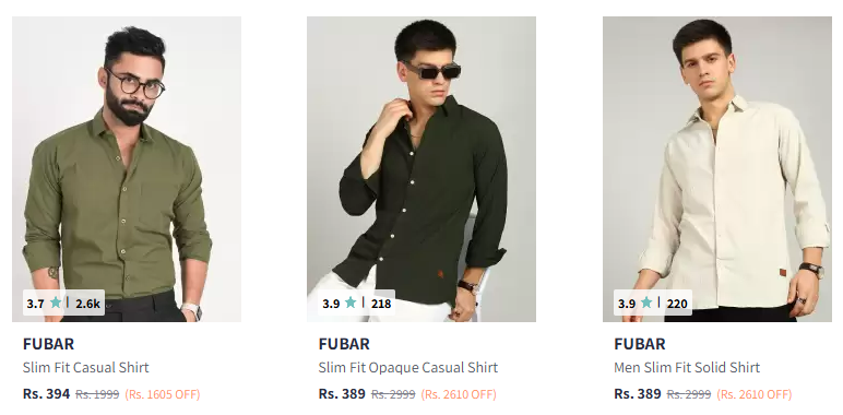 Image of FUBAR Slim Fit Spread Collar Casual Shirt Starting Price @₹394 