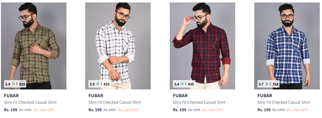 Image of FUBAR Slim Fit Tartan Checked Casual Shirt at just ₹199