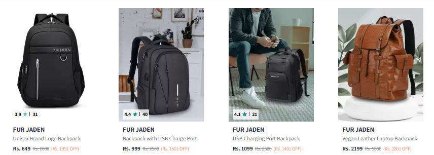 Image of FUR JADEN Unisex Brand Backpack starting @ ₹649