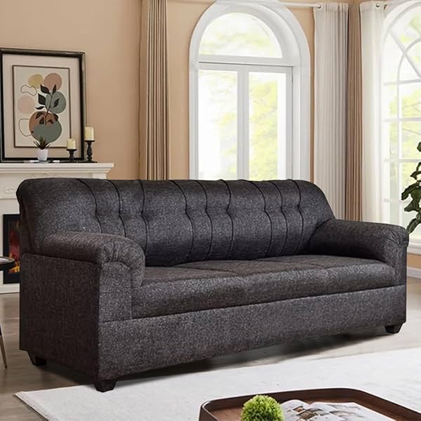 Image of FURNY Alborra 3 Seater Fabric Sofa Set (Grey)