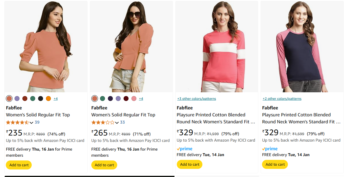 Image of Fabflee Women's Solid Regular Fit Top Starts Price @ ₹235