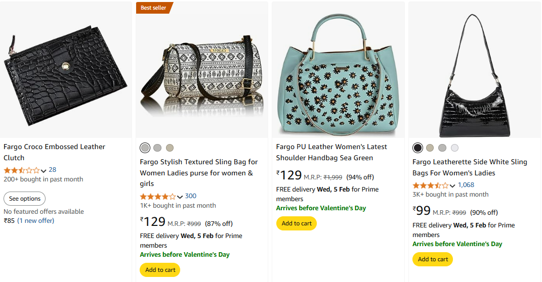 Image of Fargo Women's Handbag Starts From ₹85