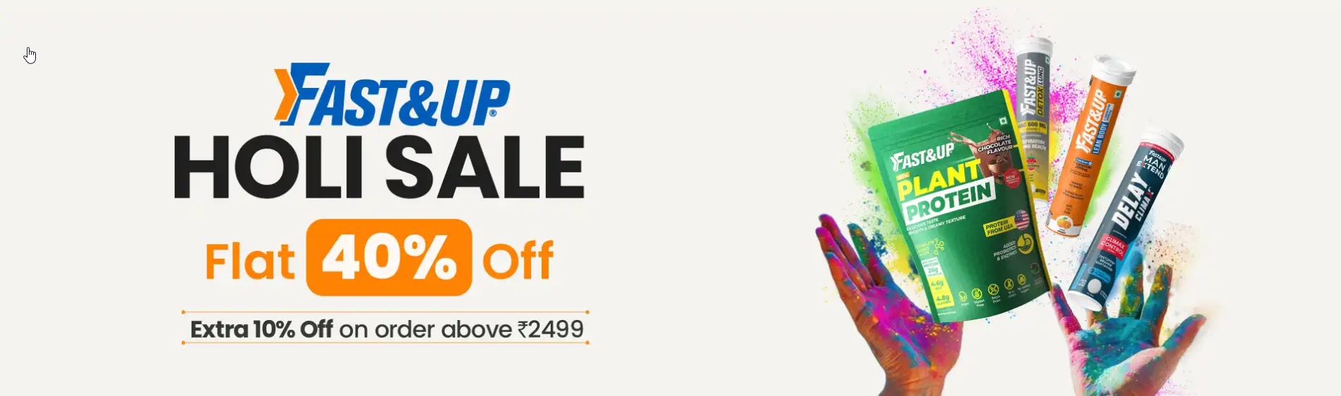 Image of Fastandup Holi sale : Flat 40% off + extra 10% off on fitness supplement