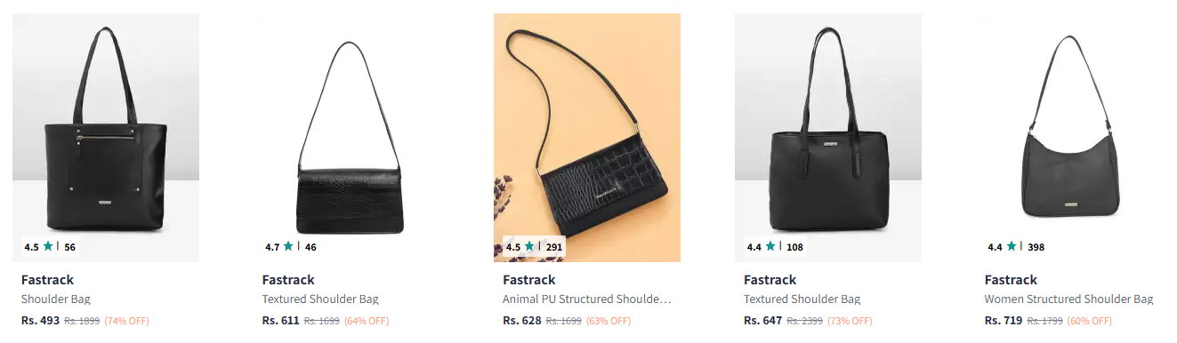 Image of Fastrack Black Structured Shoulder Bag upto 74% Discount