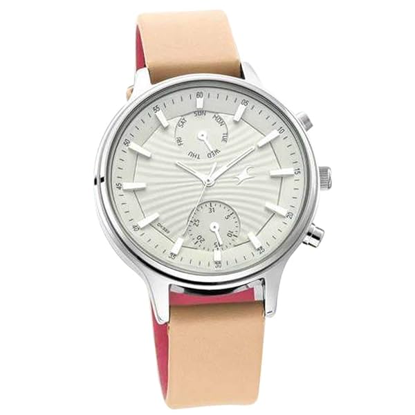 Image of Fastrack Multifunction Beige Dial Leather Strap Girl's Watch 