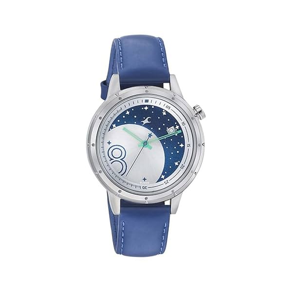 Image of Fastrack Space Rover Quartz Analog with Date Silver Dial Leather Strap Watch