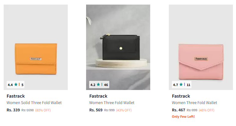 Image of Fastrack Women Solid Three Fold Wallet Starting at ₹339 + Extra 15% Discount with Coupon @ #Myntra 