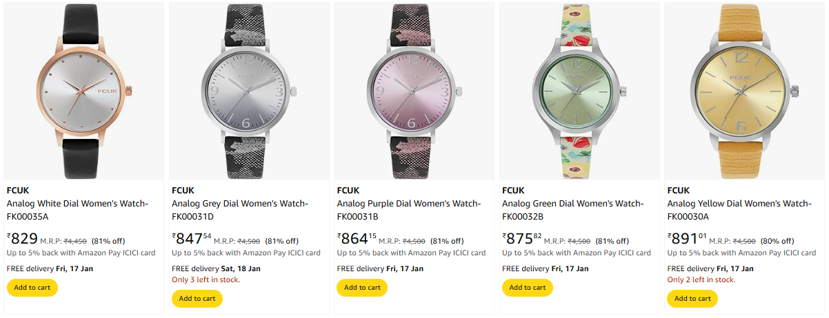 Image of Fcuk Women Watches minimum 80% Discount