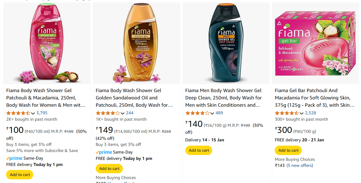 Image of Fiama Body Wash Shower Gel Starting Price @ ₹100