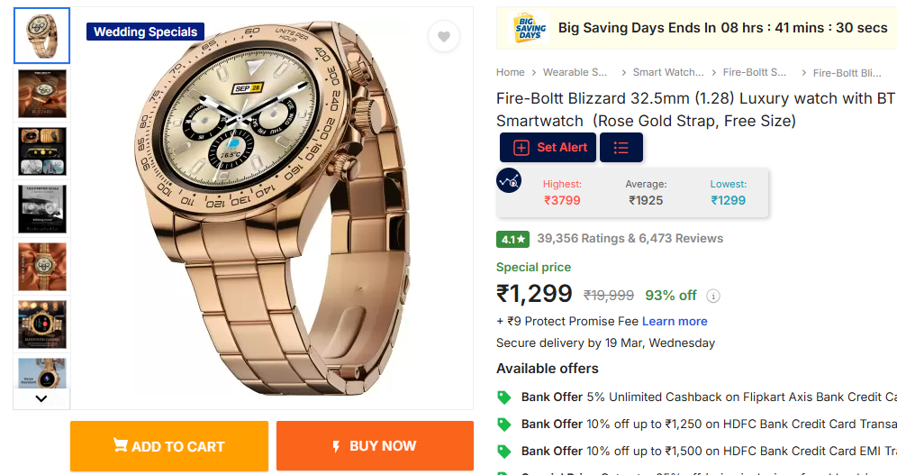 Image of Fire-Boltt Blizzard calling smartwatch.