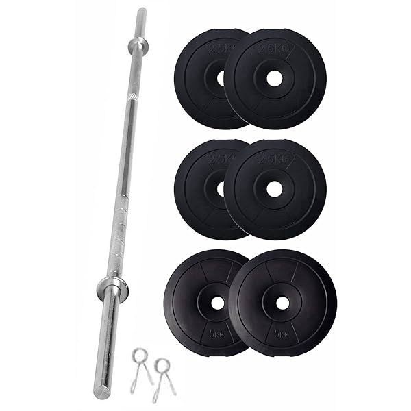 Image of FitBox Sports Home Gym - W/A Barbell Rod & Weigth Plates 20kg (2.5kg x 4 + 5kg x 2), Black (9506)