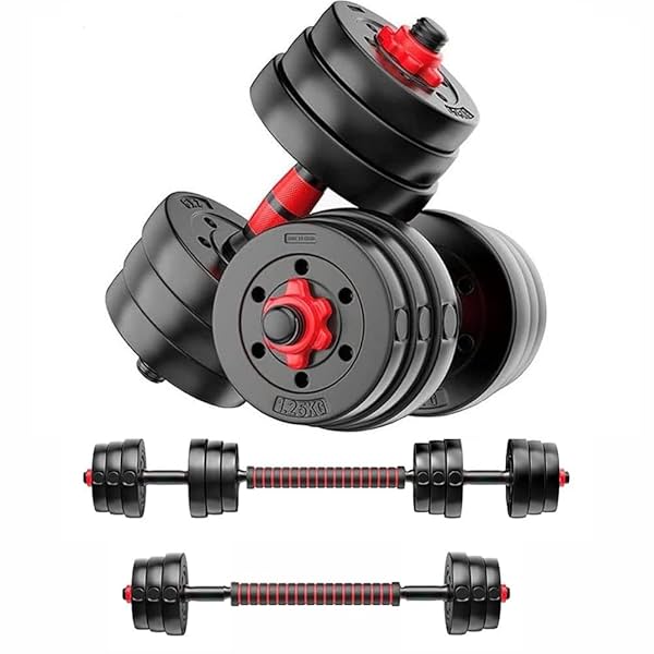 Image of FitBox Sports Intruder Convertible Kit 20kg Button Shapped Weight Plates & Dumbbell Rods for Home Gym Set