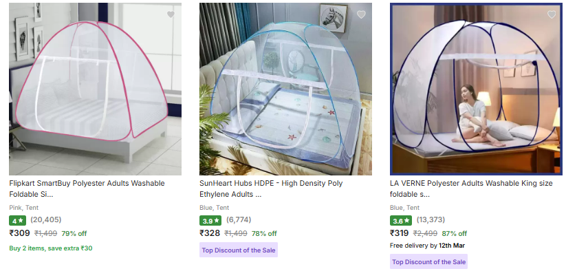 Image of Flipkart SmartBuy Polyester Adults Mosquito Net